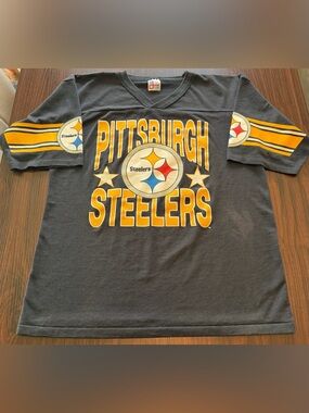 Garan Pittsburgh Steelers Mens Black Vintage 80s Made USA Football Jersey Size L